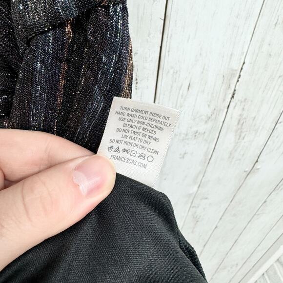 Francescas Dress Women Size XS Sparkly Spaghetti Black Gold Sparkle Cocktail NWT - Picture 6 of 7